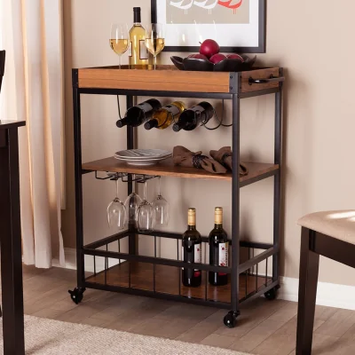 The Range Modern Design 3 Tiers Kitchen Trolley With Wine Rack - Brown