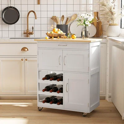 The Range Kitchen Island Trolley Storage Cart with Drawer Wine Rack Cabinet - White