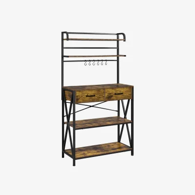 The Range 5 Tier Kitchen Bakers Rack with 2 Drawers - Rustic Brown