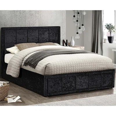 Dunelm Hannover Black Crushed Velvet Ottoman Bed Black