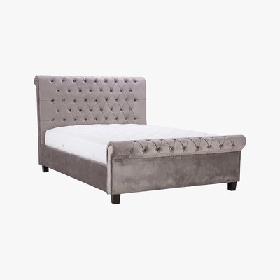 Dunelm Orbit Silver Velvet Upholstered Bedstead Silver