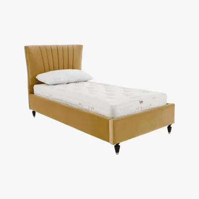 Furniture Village Narla Velvet Bed Frame - Single - Yellow - By Furniture Village