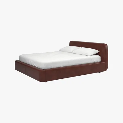 Habitat Ottori Mid Tan Leather Eu Double Bed Frame With Storage 140Cm, Brown