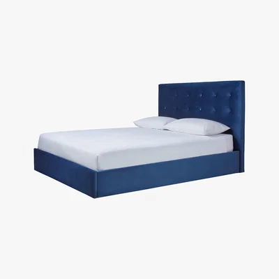 Habitat Hattie Blue Velvet Storage Ottoman Double Bed Frame 135Cm, Blue