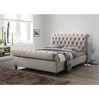 La Redoute Velvet Scroll Effect Bed Frame - Champagne