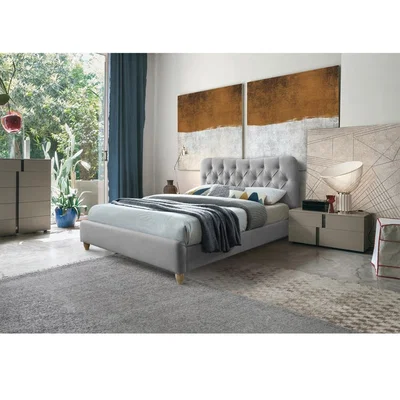 La Redoute Linen Effect Tufted Bed Frame - Grey