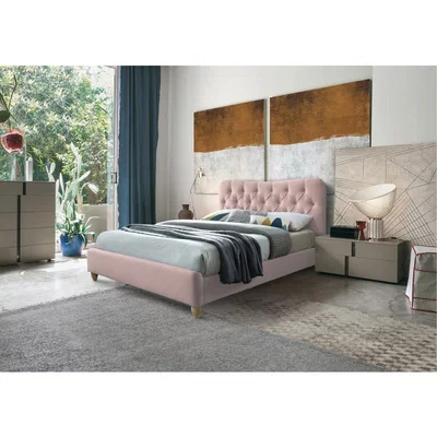 La Redoute Linen Effect Tufted Bed Frame - Pink