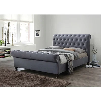 La Redoute Velvet Scroll Effect Bed Frame - Grey