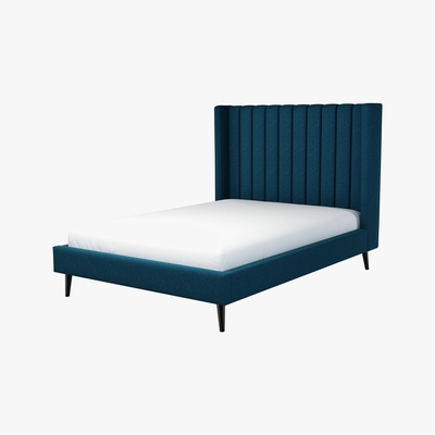 Made.com Custom MADE Cory Double size Bed, Navy Wool with Black Stained Oak Legs