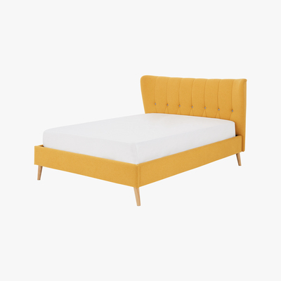 Made.com Charley Double Bed, Yolk Yellow & Oak Stain Legs