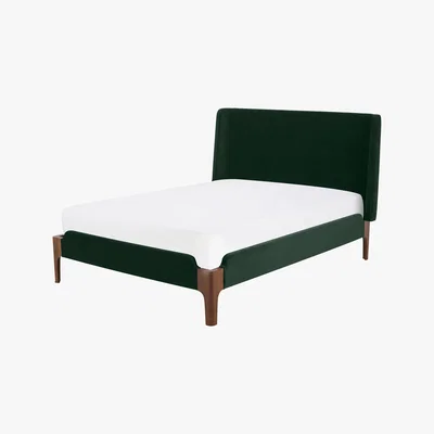 Made.com Roscoe King Size Bed, Pine Green Velvet