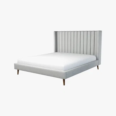 Made.com Custom MADE Cory Super King size Bed, Wolf Grey Wool with Walnut Stained Oak Legs