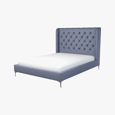 Made.com Custom MADE Romare King size Bed, Denim  Cotton with Nickle Legs