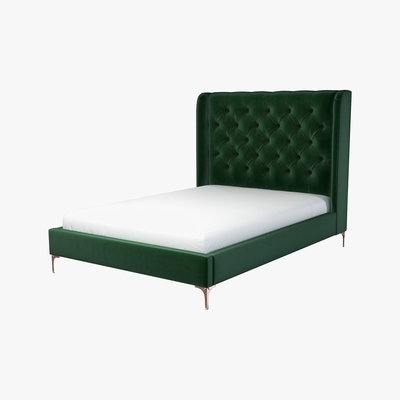 Made.com Custom MADE Romare Double size Bed, Bottle Green Velvet with Copper Legs