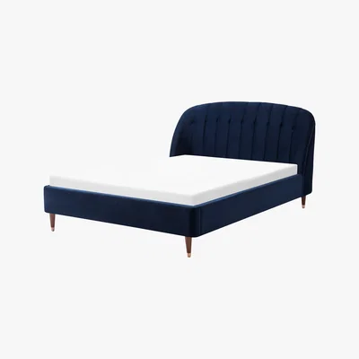 Made.com Margot Super King Size Bed, Royal Blue Velvet & Dark Stain Copper Legs