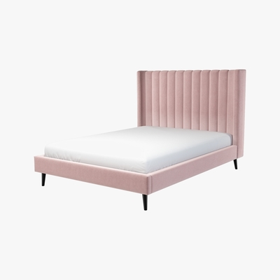Made.com Custom MADE Cory King size Bed, Heather Pink Velvet with Black Stained Oak Legs