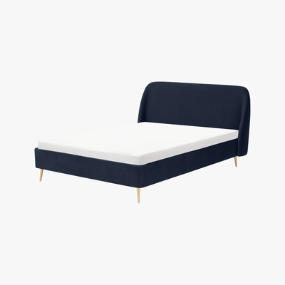Made.com Trudy Double Bed, Royal Blue Velvet & Brass Legs
