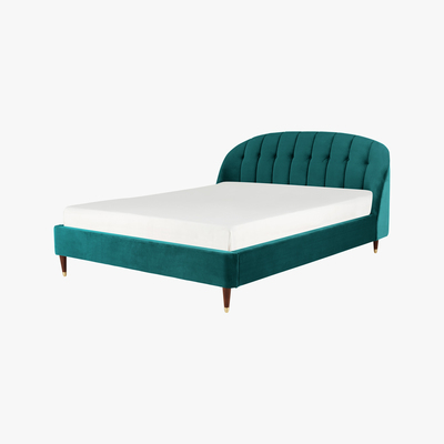 Made.com Margot King Size Bed, Seafoam Blue Velvet & Dark Stain Brass Legs