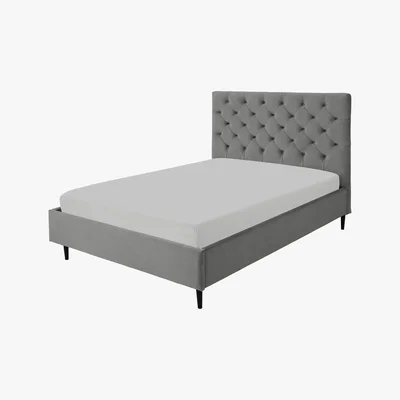 Made.com Skye Double Bed, Light Grey Velvet & Black Legs