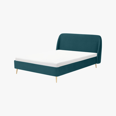 Made.com Trudy King Size Bed, Seafoam Blue Velvet & Brass Legs