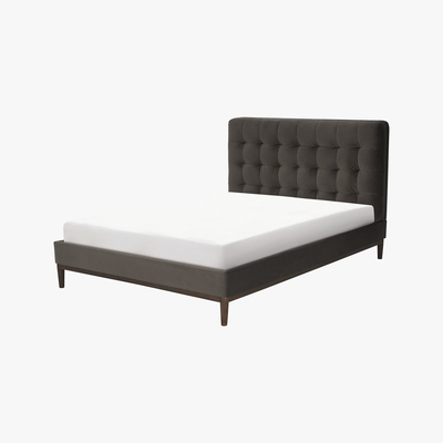 Made.com Lavelle King Size Bed, Otter Velvet & Walnut Stain Legs
