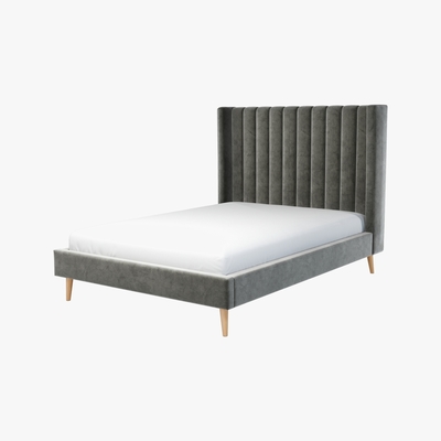Made.com Custom MADE Cory Double size Bed, Steel Grey  Velvet with Oak Legs