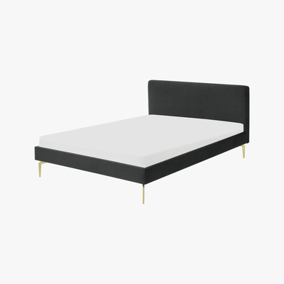 Made.com Kida Super King Size Bed, Midnight Grey Velvet & Brass Legs