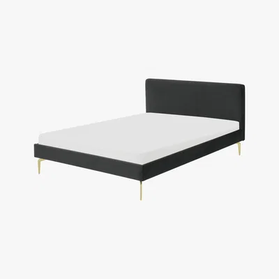 Made.com Kida Super King Size Bed, Midnight Grey Velvet & Brass Legs