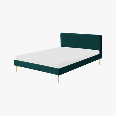 Made.com Kida King Size Bed, Seafoam Blue Velvet & Brass Legs