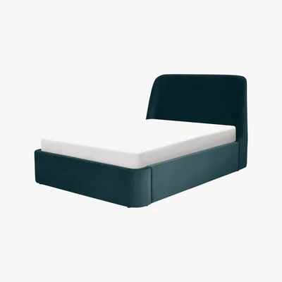 Made.com Hayllar King Size Ottoman Storage Bed, Steel Blue Velvet