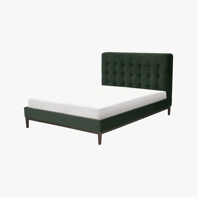 Made.com Lavelle Super King Size Bed, Laurel Green Velvet & Walnut Stain Legs