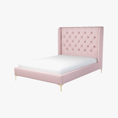 Made.com Custom MADE Romare Double size Bed, Tea Rose Pink Cotton with Brass Legs