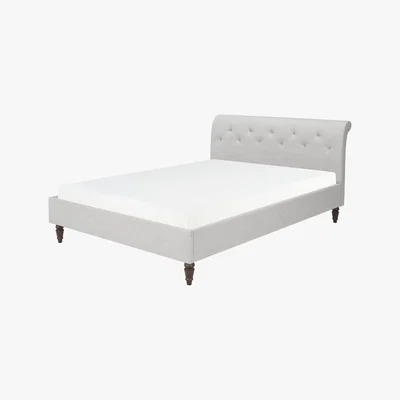 Made.com Linnell Double Bed, Snow Grey Weave & Walnut Legs