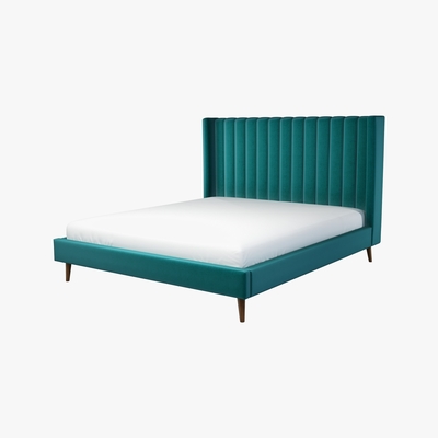 Made.com Custom MADE Cory Super King size Bed, Tuscan Teal  Velvet with Walnut Stained Oak Legs