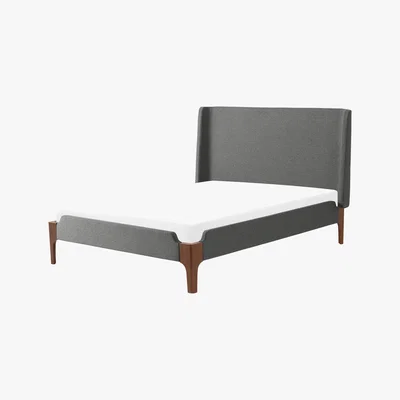 Made.com Roscoe Double Bed, Coventry Grey & Dark Stain Oak Legs