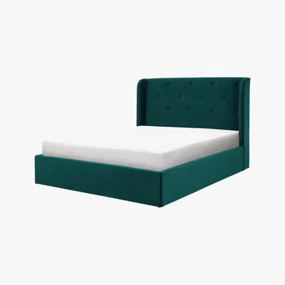 Made.com Ormond King Size Bed with Storage, Seafoam Blue Velvet