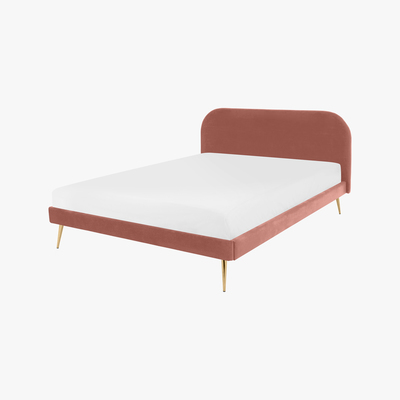 Made.com Eulia Super King Size Bed, Blush Pink Velvet & Brass Legs