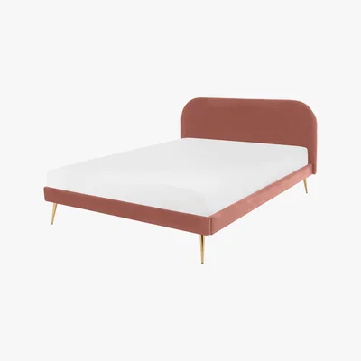 Made.com Eulia Super King Size Bed, Blush Pink Velvet & Brass Legs
