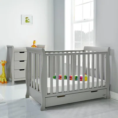 Cuckooland Obaby Stamford Mini Sleigh Cot Bed 2 Piece Nursery Set in Warm Grey