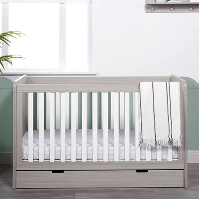 Cuckooland Ickle Bubba Pembrey Cot Bed with Under Drawer  - Ash Grey & White