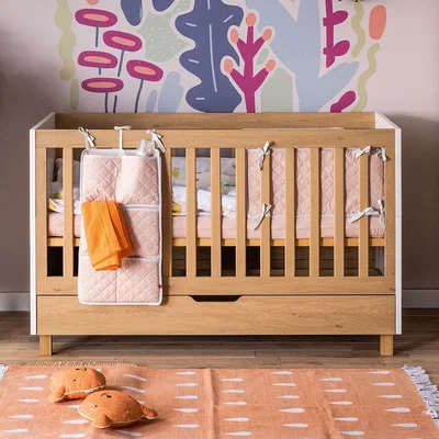 Cuckooland Vox Simple Customisable Cot Bed with Storage Drawer - Oak Effect
