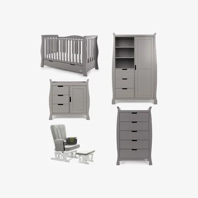 Cuckooland Obaby Stamford Luxe Cot Bed 5 Piece Nursery Furniture Set - Taupe Grey