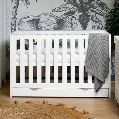 Cuckooland Obaby Nika Cot Bed & Underdrawer - Grey Wash and White