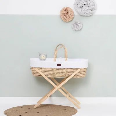 Cuckooland Little Green Sheep Natural Knitted Moses Basket with Mattress & Stand - White