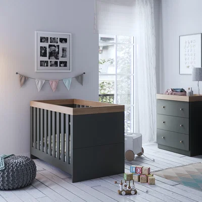 Dunelm Little Acorns Burlington Cot Bed and 3 Drawer Chest Nursery Set Grey