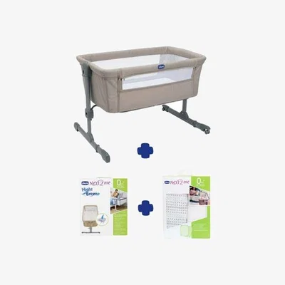 Dunelm Chicco Next to Me Essential Crib with Mattress Topper and Sheets Bundle
