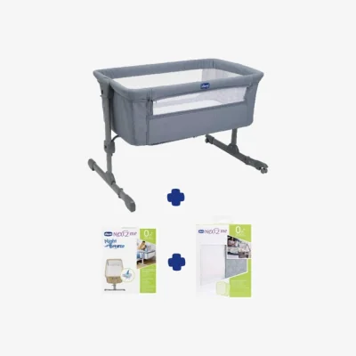 Dunelm Chicco Next to Me Essential Crib with Mattress Topper and Sheets Bundle