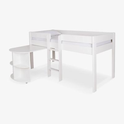 John Lewis Stompa Compact Mid-Sleeper Bed Frame with Pull-Out Desk, Single, White
