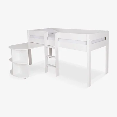 John Lewis Stompa Compact Mid-Sleeper Bed Frame with Pull-Out Desk, Single, White