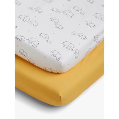 John Lewis John Lewis & Partners Safari Elephant Print Cotton Fitted Cotbed Sheet, 70 x 140cm, Pack of 2